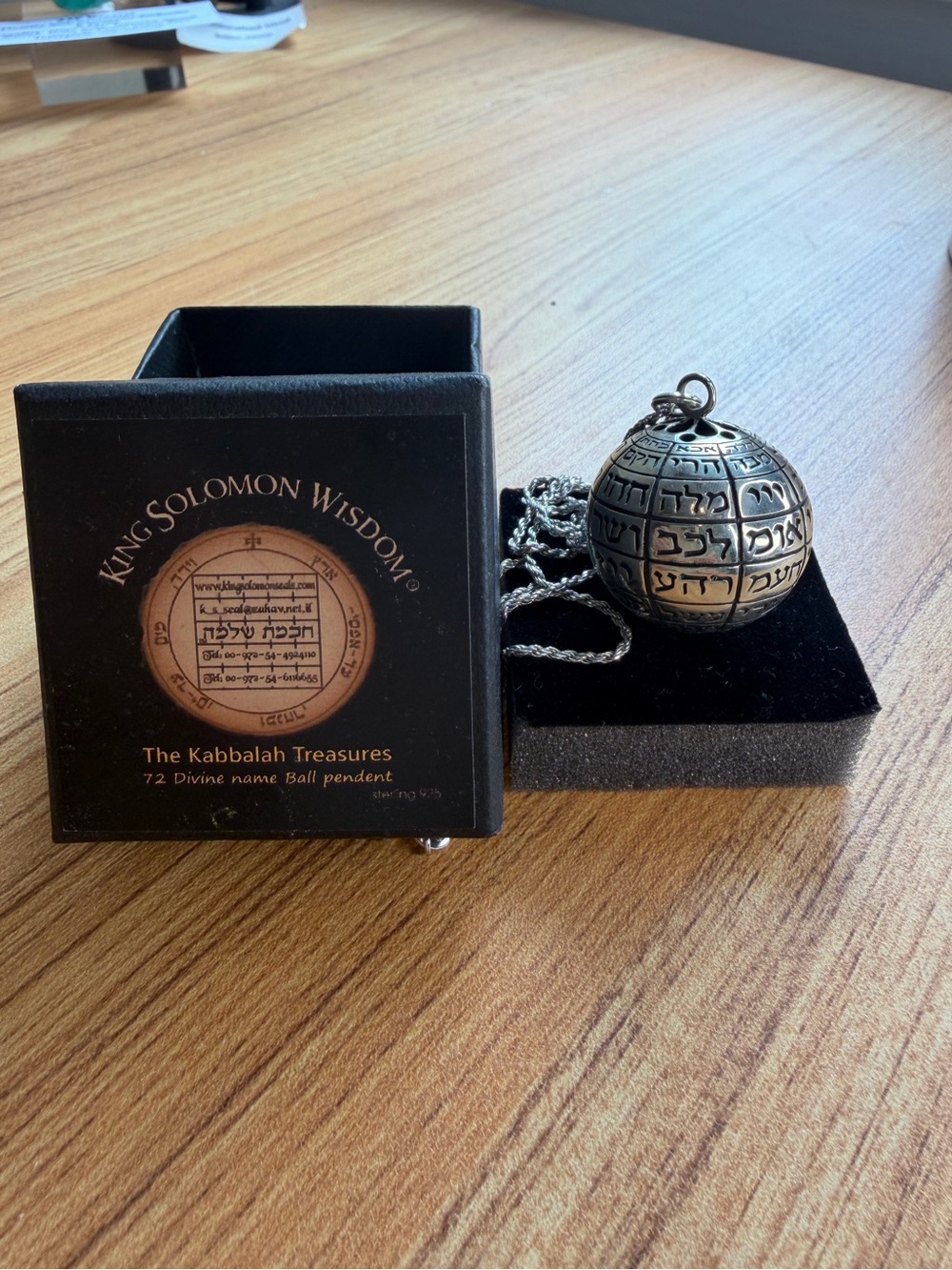 King Solomon Wisdom 925 Sterling Silver Kabbalah 72 Divine Names Ball Pendant